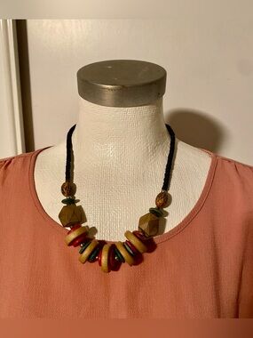 Handcrafted Multicolor Wood Bead Necklace - Unbranded